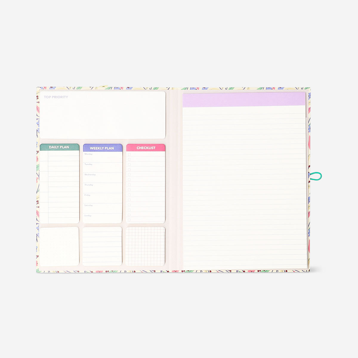 Flying Tiger Copenhagen floral clipboard folder with paper pads, ideal for office organization and note-taking.