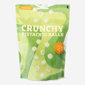 Pistachio-flavored crunchy snack balls from Flying Tiger Copenhagen, crispy and coated with pistachio pieces.