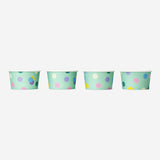 Set of four Flying Tiger Copenhagen paper snack bowls for parties, featuring colorful, lightweight disposable bowls for serving snacks.