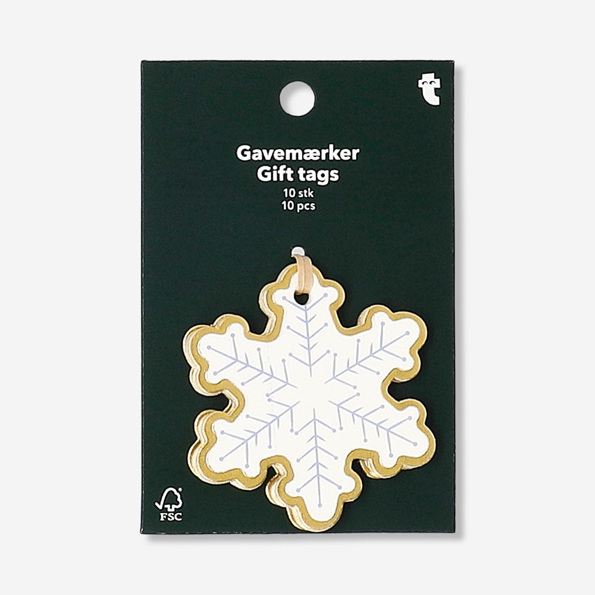 Set of 10 Flying Tiger Copenhagen snowflake gift tags with festive winter designs for office or holiday gift wrapping.