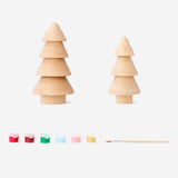 DIY wooden Christmas tree hobby kit by Flying Tiger Copenhagen featuring assembled wooden tree with colorful decorative elements.