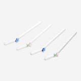 Set of four glass straws with colorful flower and cherry decorations, ideal for kitchen use from Flying Tiger Copenhagen.