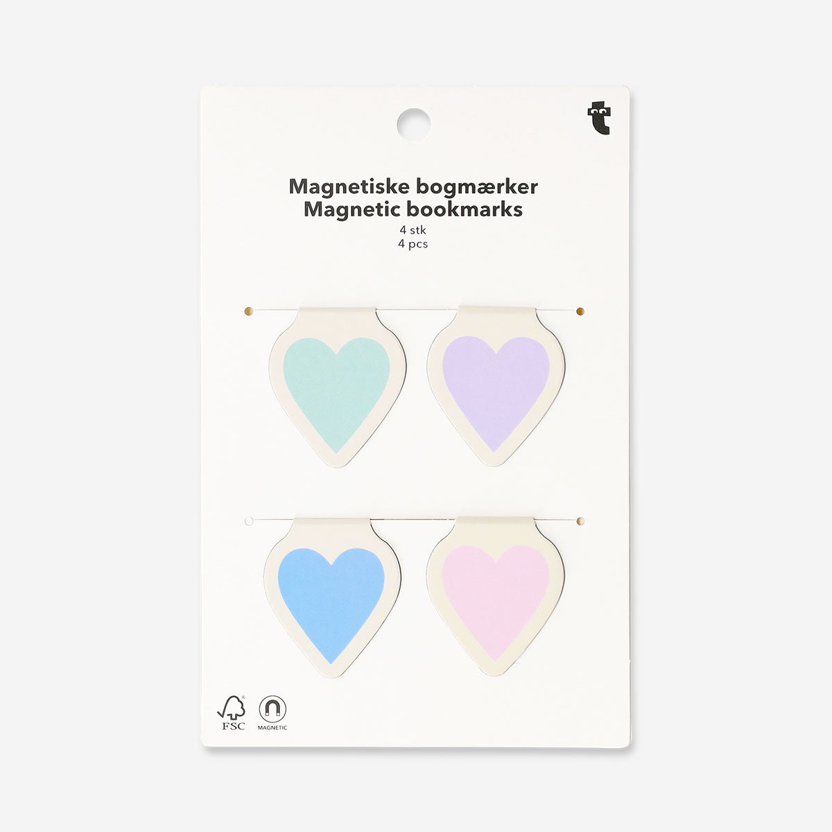 Set of 4 heart-shaped magnetic bookmarks from Flying Tiger Copenhagen, ideal for marking pages in office and reading materials.