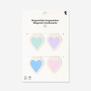 Set of 4 heart-shaped magnetic bookmarks from Flying Tiger Copenhagen, ideal for marking pages in office and reading materials.