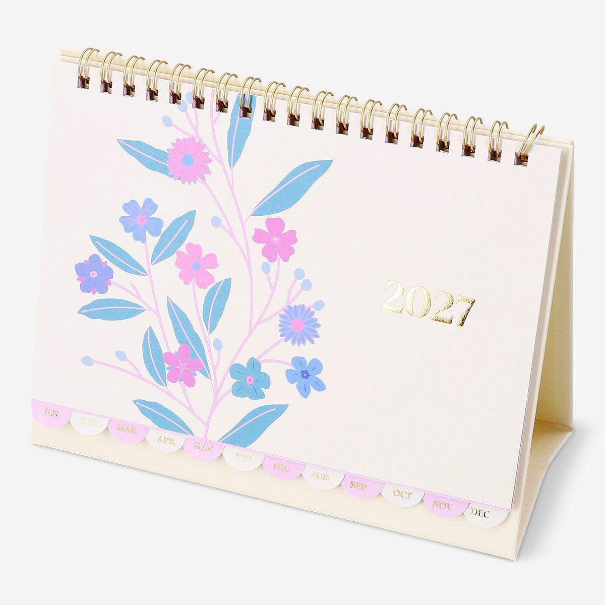 Monthly floral desk calendar for 2027 with stickers, ideal for office use, by Flying Tiger Copenhagen.