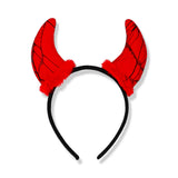 Adult devil horns costume hairband for parties, featuring red horns and black headband, by Flying Tiger Copenhagen.