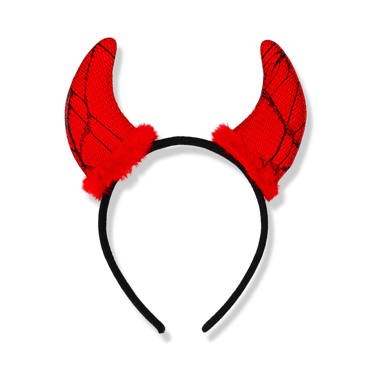 Adult devil horns costume hairband for parties, featuring red horns and black headband, by Flying Tiger Copenhagen.