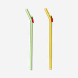 Two glass straws with chilli-shaped decorations from Flying Tiger Copenhagen, perfect for adding a spicy touch to drinks.