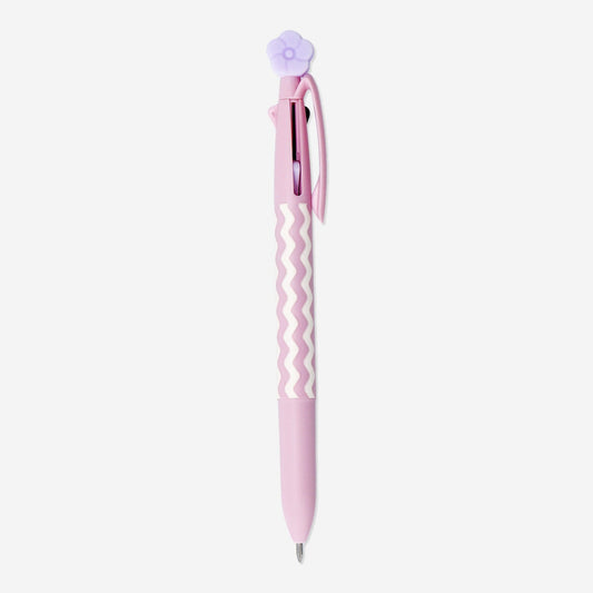 Erasable multi coloured ballpoint pen with flower topper