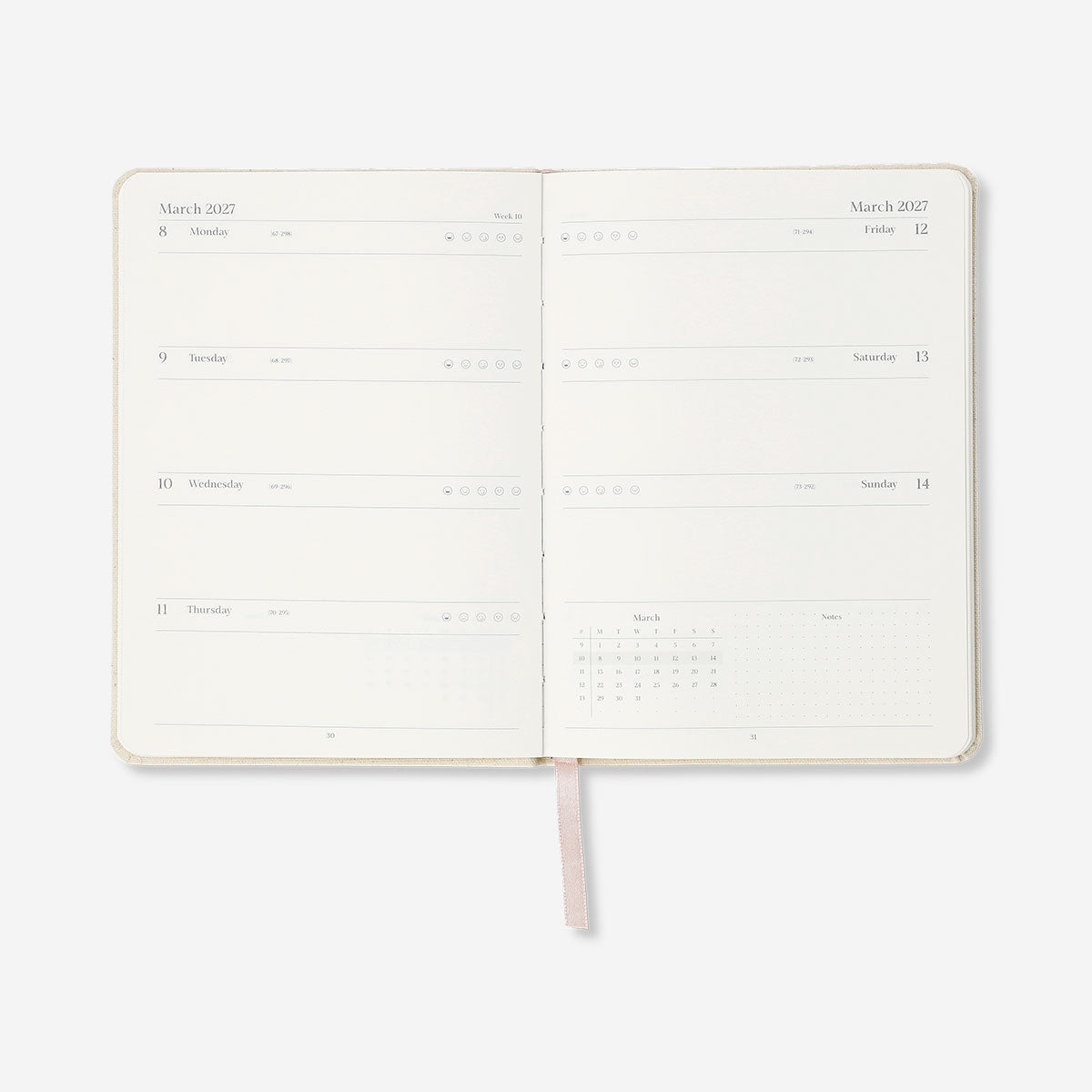 Flying Tiger Copenhagen B6 fabric cover daily diary 2027 in English, featuring a sleek office design and durable fabric cover.