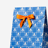 Blue Flying Tiger Copenhagen office gift box with ribbon, featuring a neatly wrapped presentation and decorative bow on top.