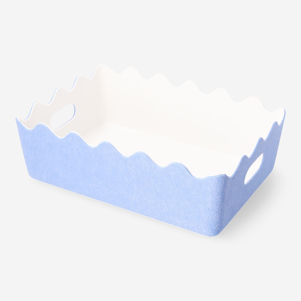 Panier de rangement en feutre bleu aux bords festonnés - 20 x 30 cm