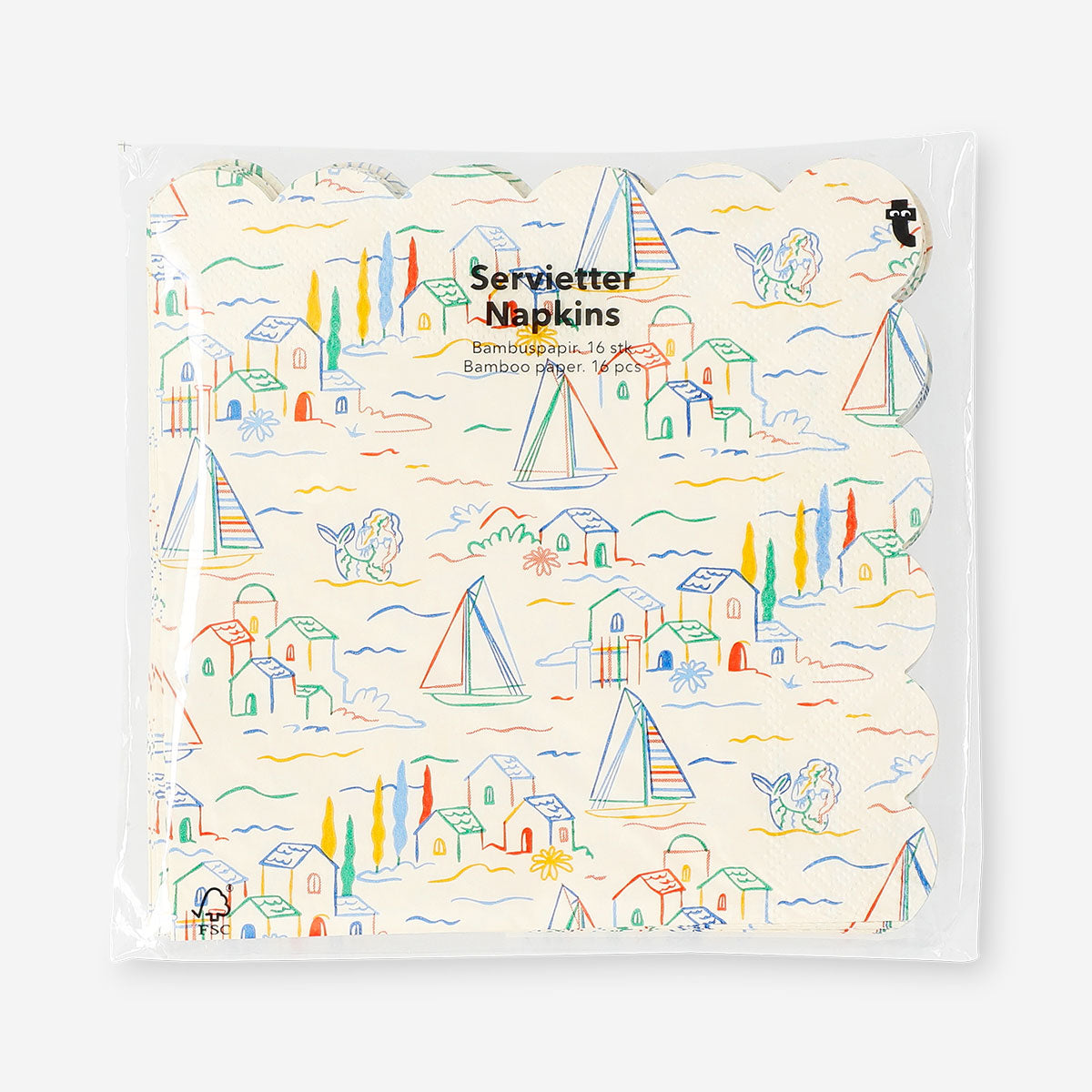 Napkins with scalloped edge and summerhouse print - 16 pcs