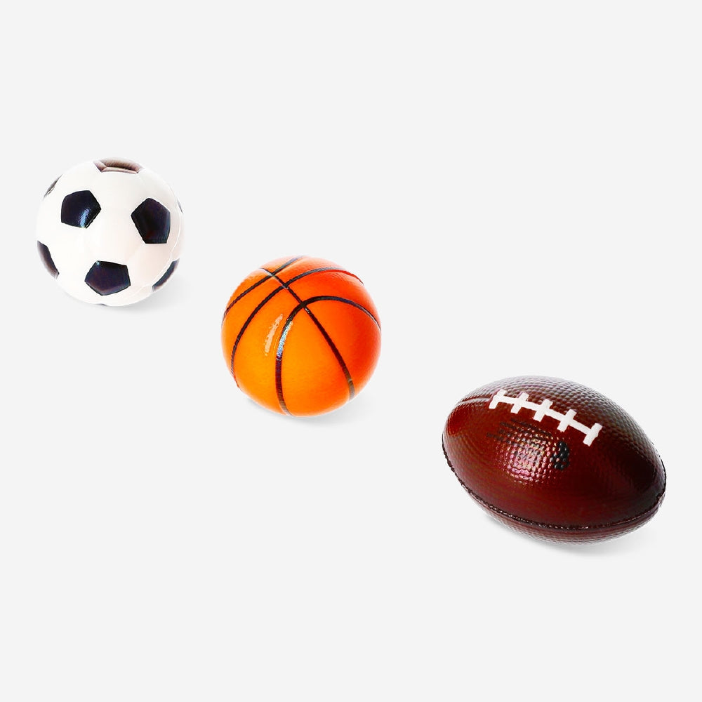 Three mini foam balls toy from Flying Tiger Copenhagen in vibrant colors, perfect for play and sensory activities.