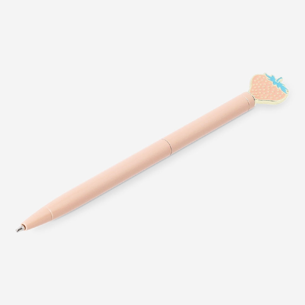 Black ink ballpoint pen with strawberry design from Flying Tiger Copenhagen, ideal for office writing and creative tasks.