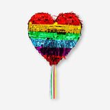 Colorful rainbow heart party piñata from Flying Tiger Copenhagen, 35 cm tall, decorated with vibrant rainbow and heart shapes.