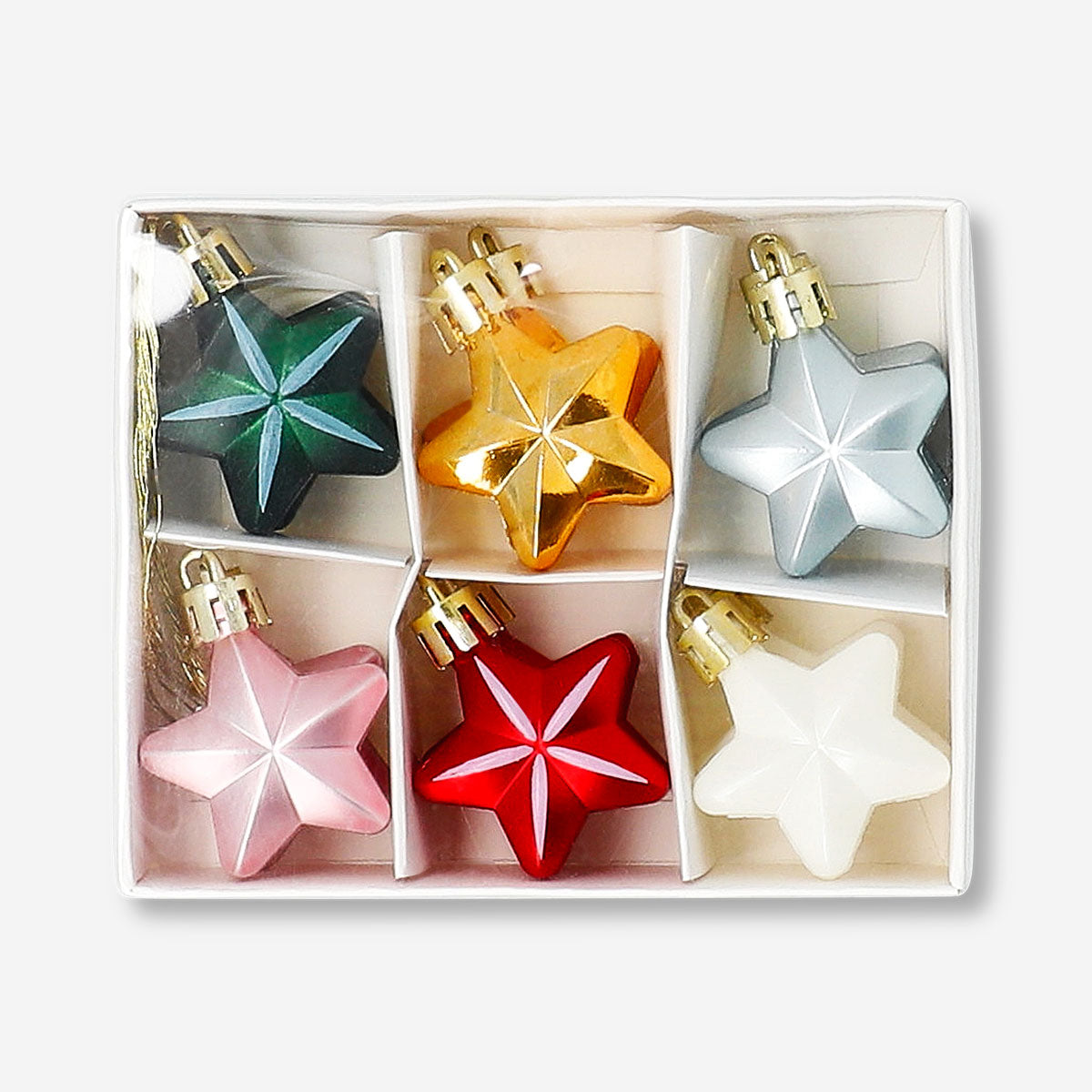 Set of 12 Flying Tiger Copenhagen star-shaped Christmas baubles for home decor, colorful and festive holiday decorations