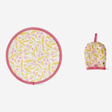 Foldable textile fan with colorful flower print from Flying Tiger Copenhagen, showcasing its compact, portable design.