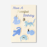 Office birthday card featuring playful birthday cats illustration by Flying Tiger Copenhagen, colorful and suitable for celebrations.