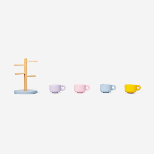 Wooden play cups with holder for play