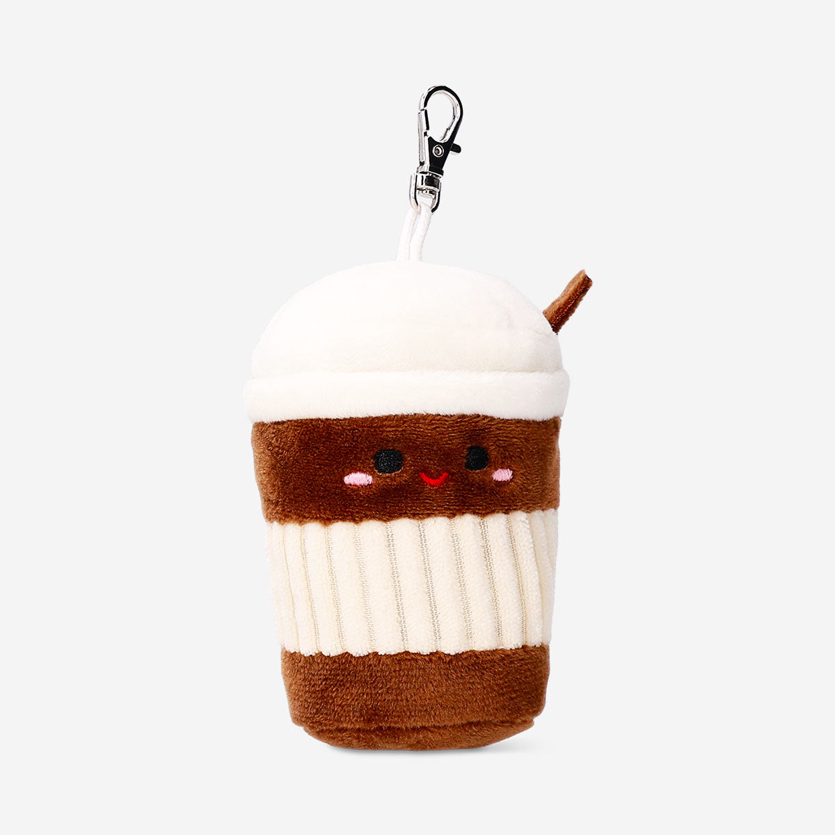 Flying Tiger Copenhagen plush toy latte keychain featuring a soft, cute coffee cup design with a keyring attachment.