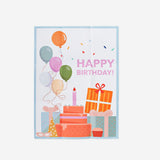 Flying Tiger Copenhagen birthday card with colorful "Happy Birthday" poster design, ideal for office celebrations.