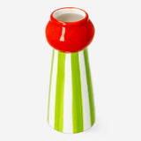 Ceramic vase with green stripes, 18 cm tall, designed by Flying Tiger Copenhagen, ideal for home decor or floral arrangements.