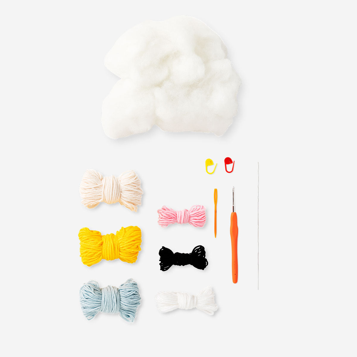 Colorful DIY crochet tropical bird hobby kit by Flying Tiger Copenhagen, featuring vibrant yarn and detailed crochet bird design.