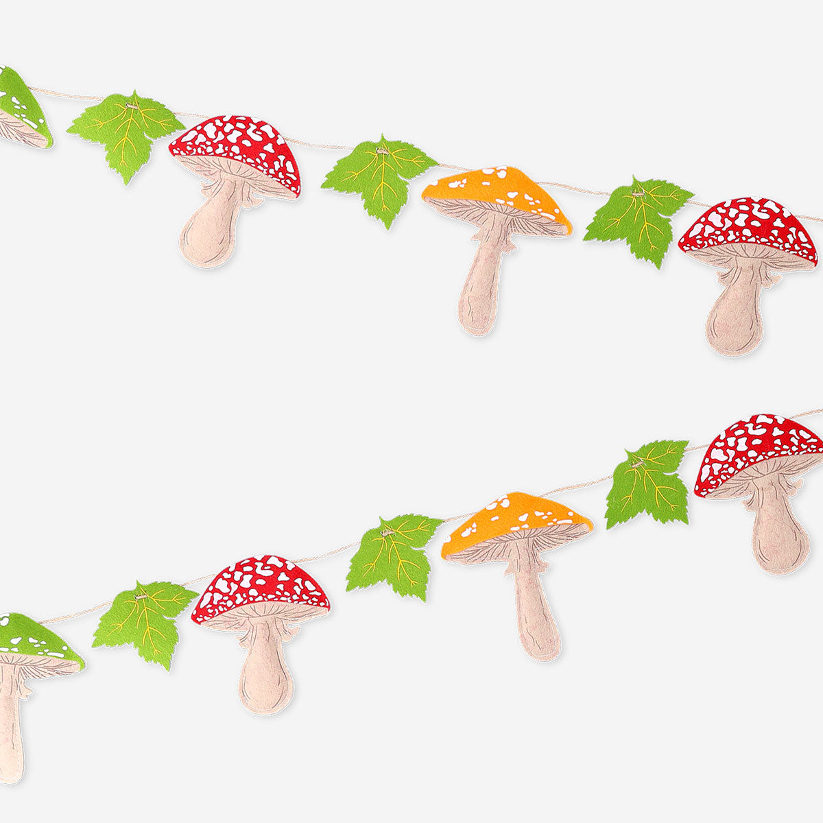 Felt mushroom garland, 200 cm long, ideal for party decor, featuring colorful mushroom shapes from Flying Tiger Copenhagen.