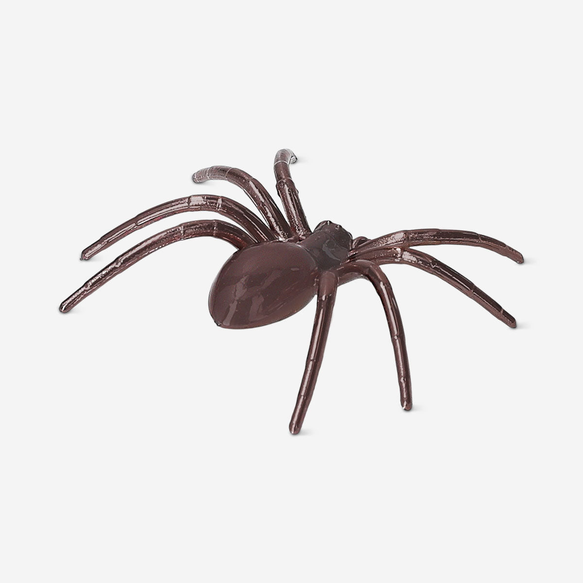 Six decorative metallic spiders for party decor by Flying Tiger Copenhagen, featuring shiny silver finishes and intricate details.