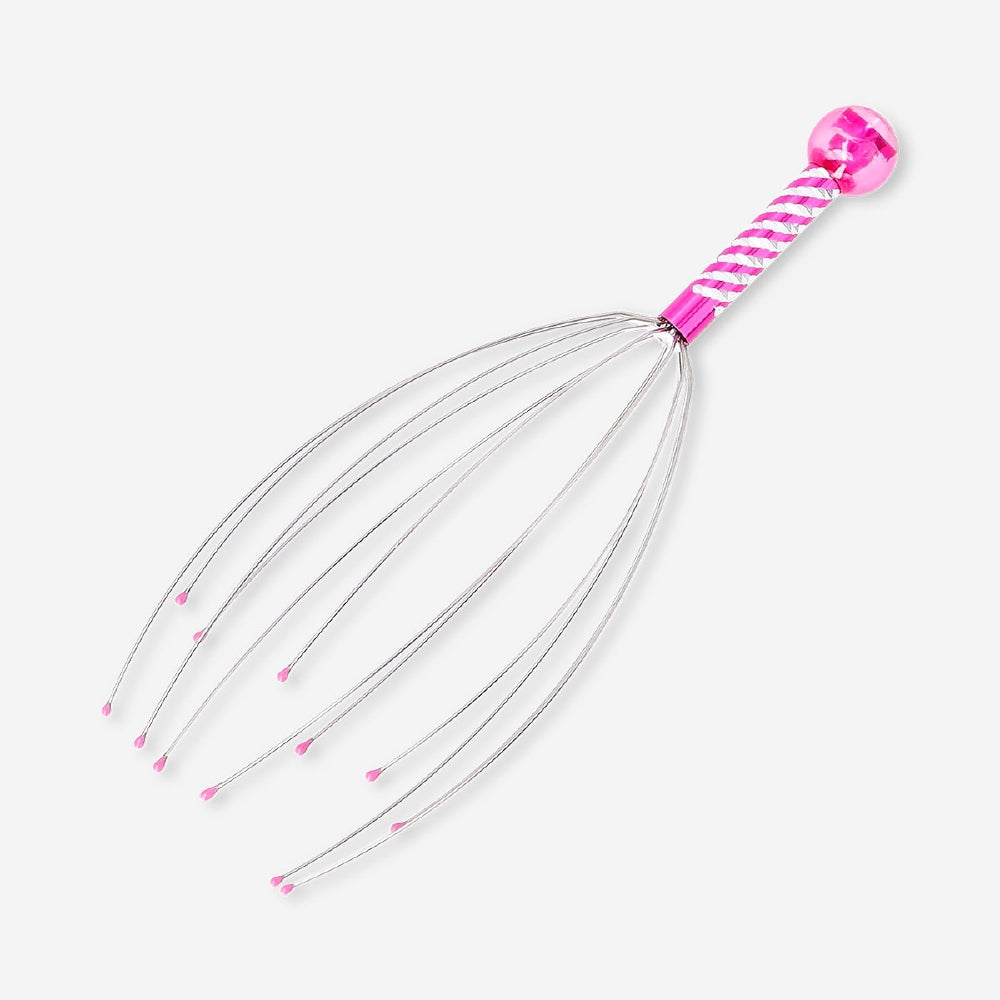 Pink Flying Tiger Copenhagen head massager gadget with multiple flexible nodes for relaxing scalp massage.