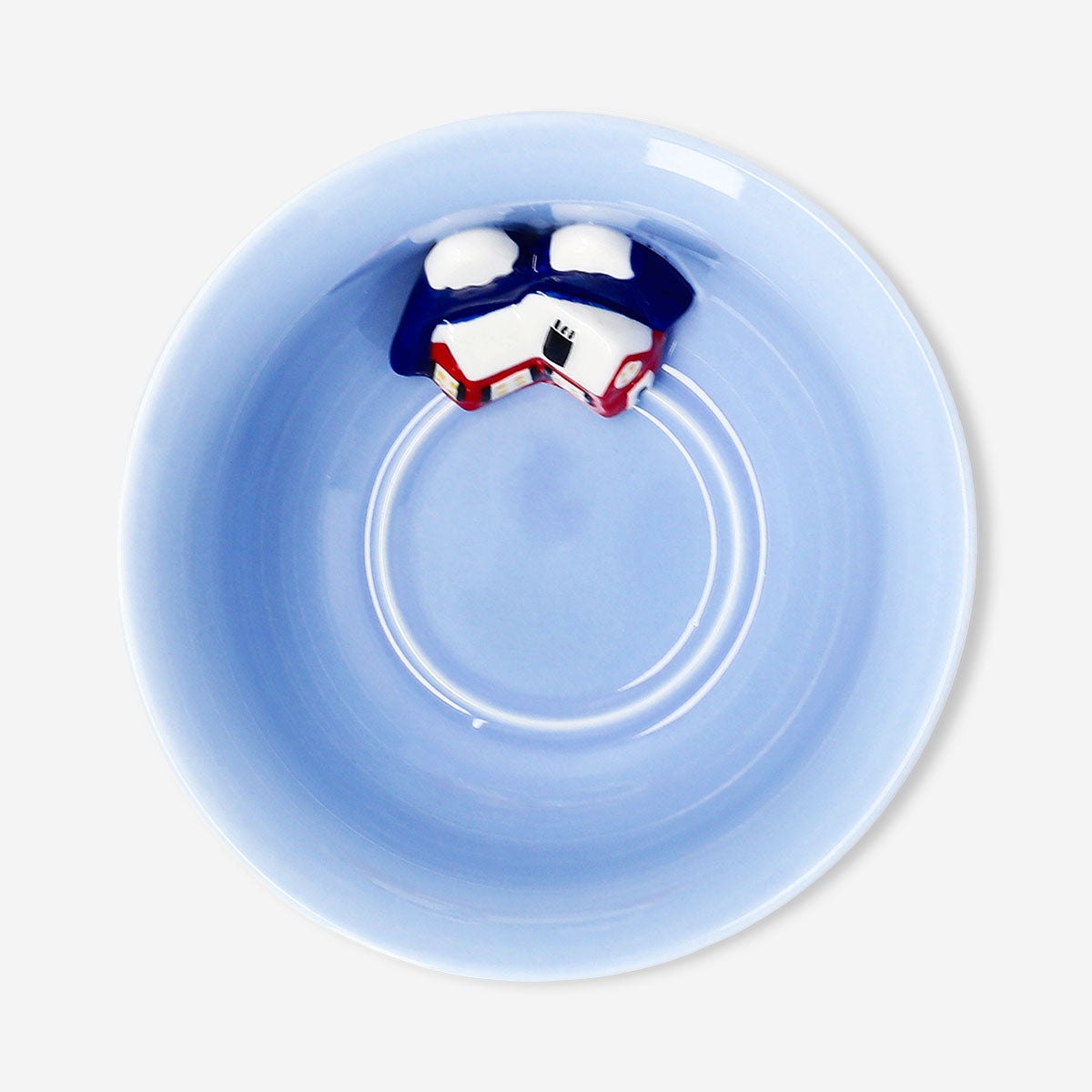 14 cm ceramic bowl with embossed ski village design from Flying Tiger Copenhagen, ideal for kitchen decor or serving.