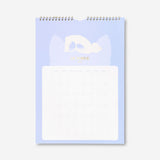 Flying Tiger Copenhagen yoga cat monthly calendar for hanging, 2027, featuring colorful cat illustrations for office or home use.