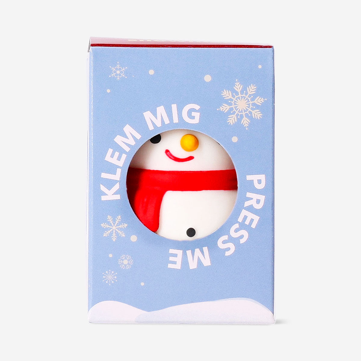 Flying Tiger Copenhagen snowman press me toy gadget, colorful snowman figure with buttons and playful design for kids and adults.