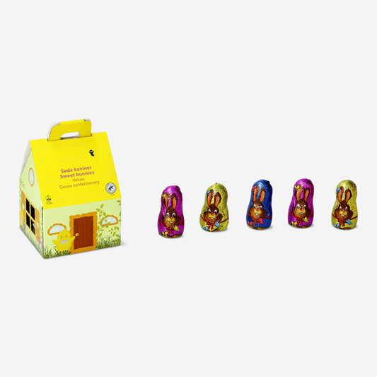 Cocoa confectionery bunnies in house