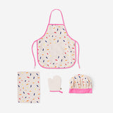 Kids' kitchen dress-up toy costume playset by Flying Tiger Copenhagen featuring colorful chef aprons and accessories.