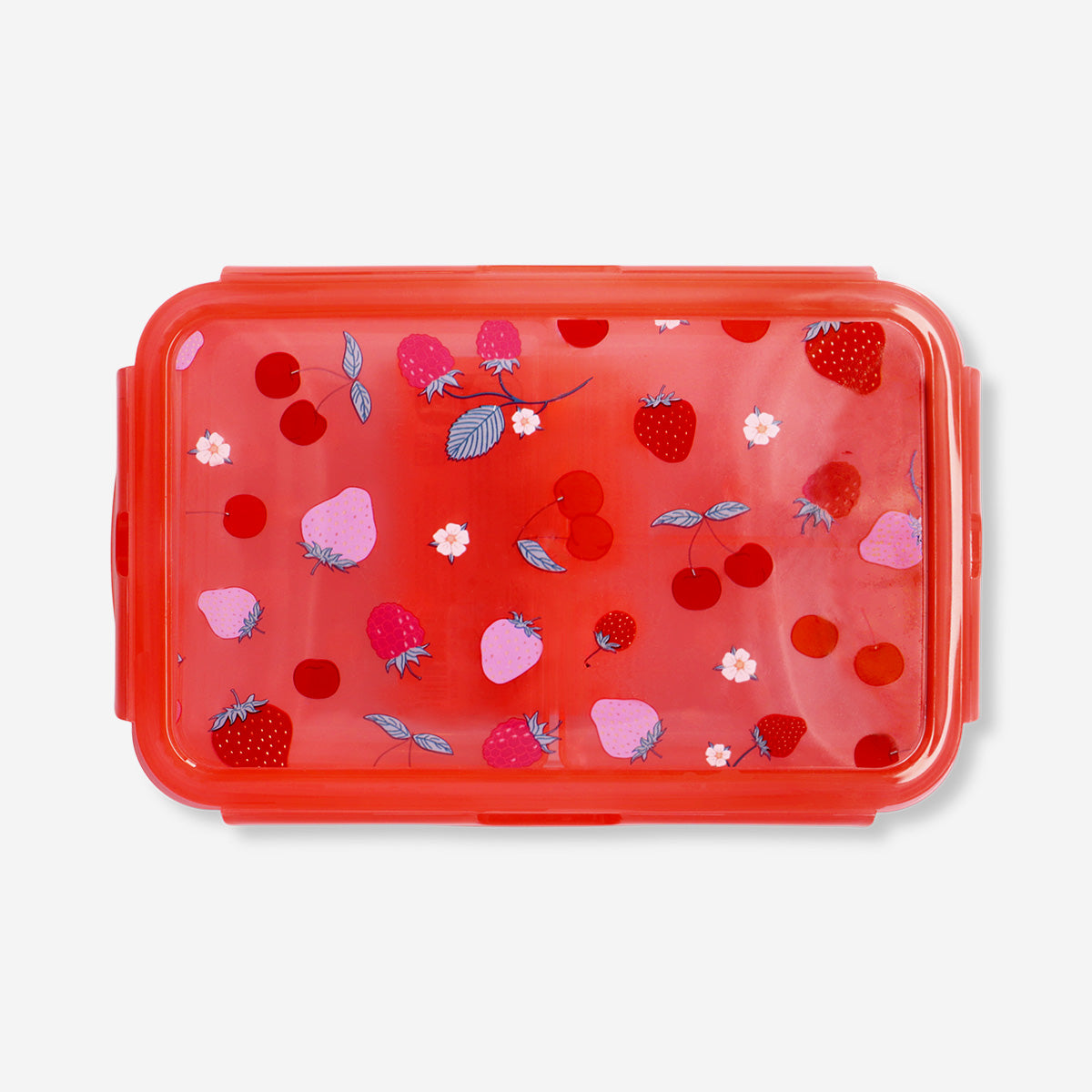 Red Flying Tiger Copenhagen lunchbox with berry print, suitable for kitchen use, featuring a vibrant berry design on the lid.