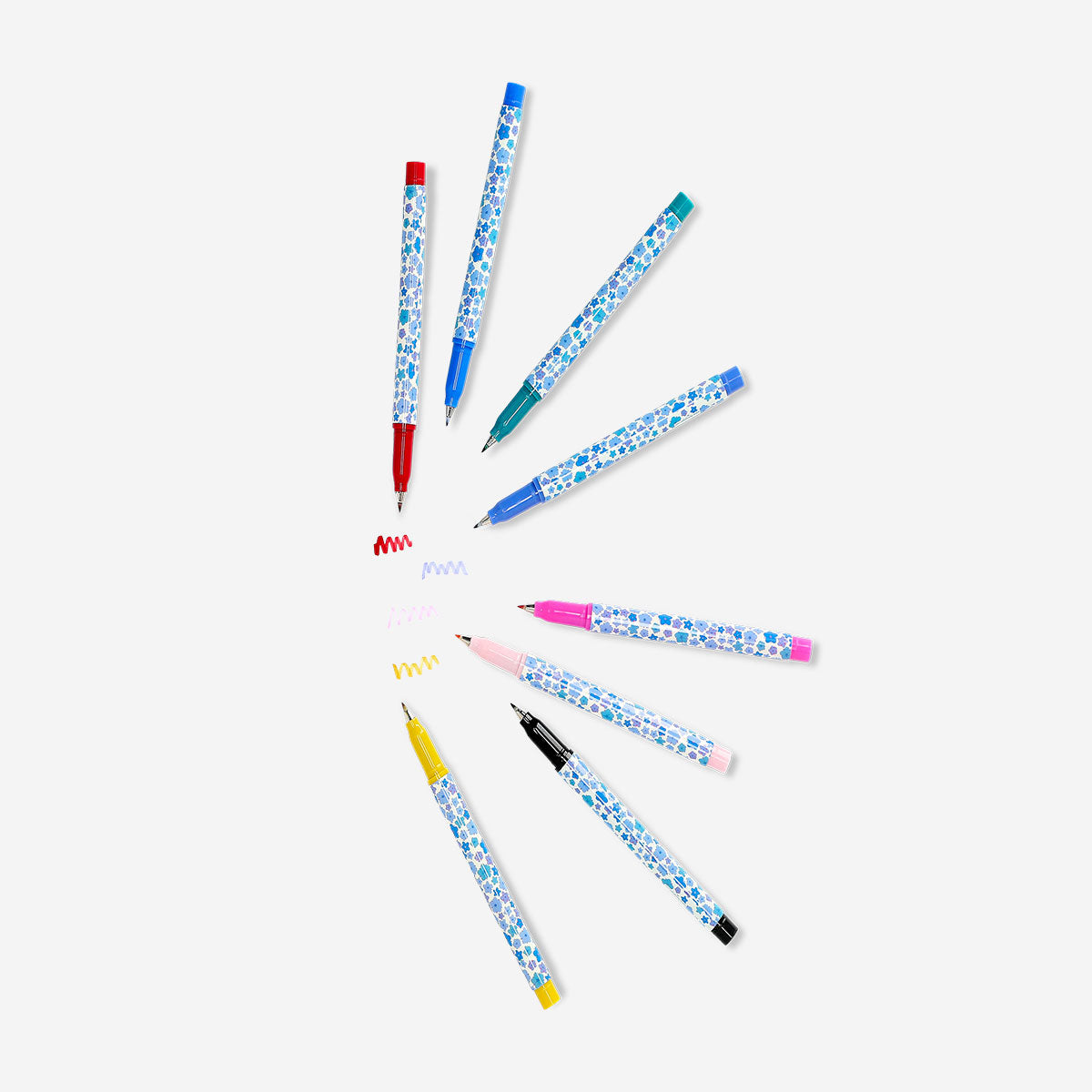 Set of 8 floral drawing pens for journaling by Flying Tiger Copenhagen, ideal for creative office and art projects.