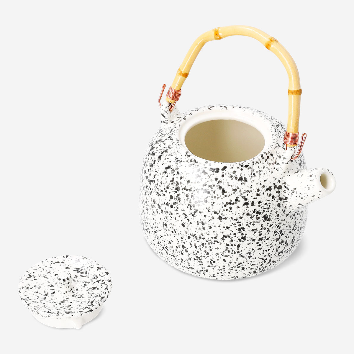 Flying Tiger Copenhagen 800ml ceramic teapot with bamboo handle for kitchen use, featuring a sleek design and comfortable grip.