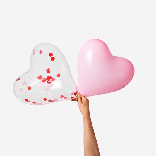 Heart balloons with confetti - 6 pcs