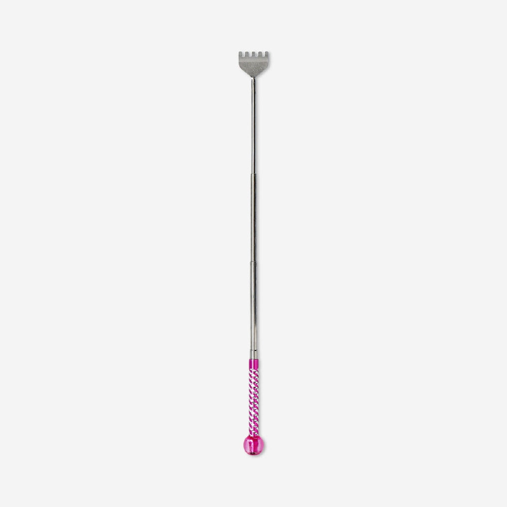 Pink telescopic back scratcher gadget from Flying Tiger Copenhagen, extended with textured handle for easy reaching and comfort.