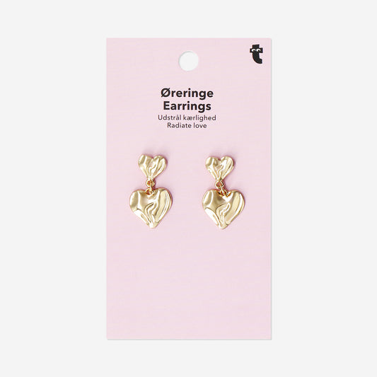 Gold earrings - Two hearts with shiny finish