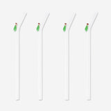 Set of four green glass straws with pear-shaped decorations, suitable for kitchen use, by Flying Tiger Copenhagen.