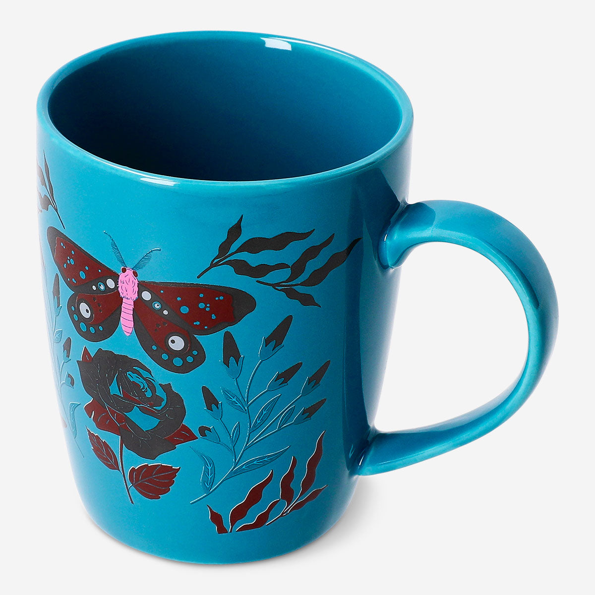 Blue gothic print ceramic mug with 340ml capacity, ideal for kitchen use, by Flying Tiger Copenhagen.
