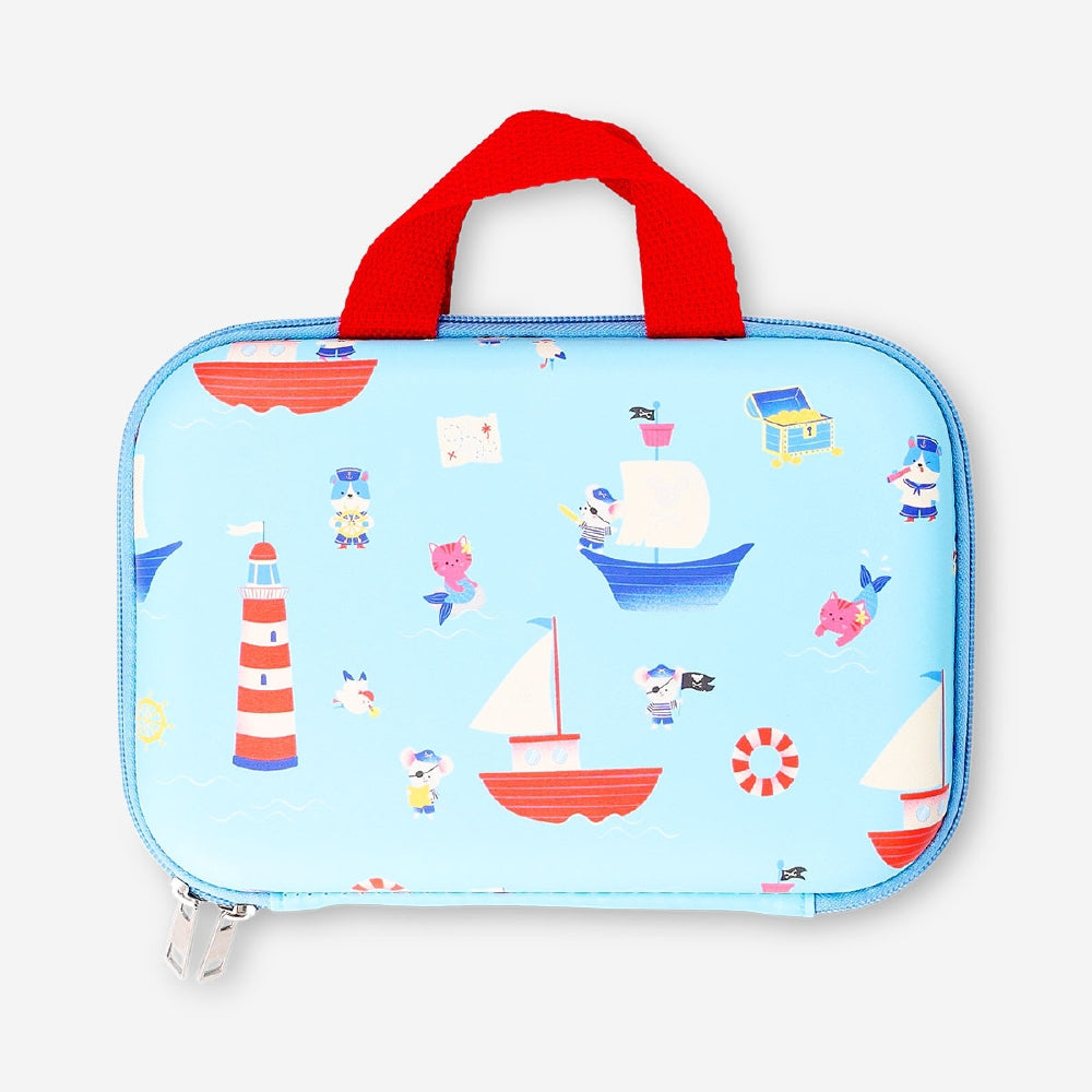 Flying Tiger Copenhagen drawing travel kit for hobbies, featuring colored pencils, sketch pad, and art supplies in a portable case.