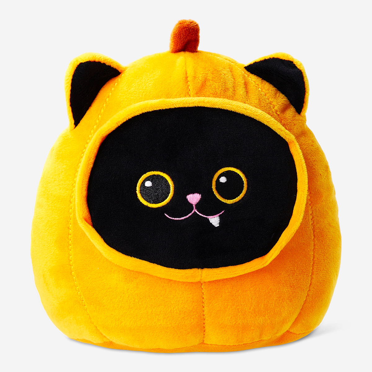 Flying Tiger Copenhagen plush toy featuring a black cat dressed as a pumpkin, soft fabric, and cute Halloween-themed design.