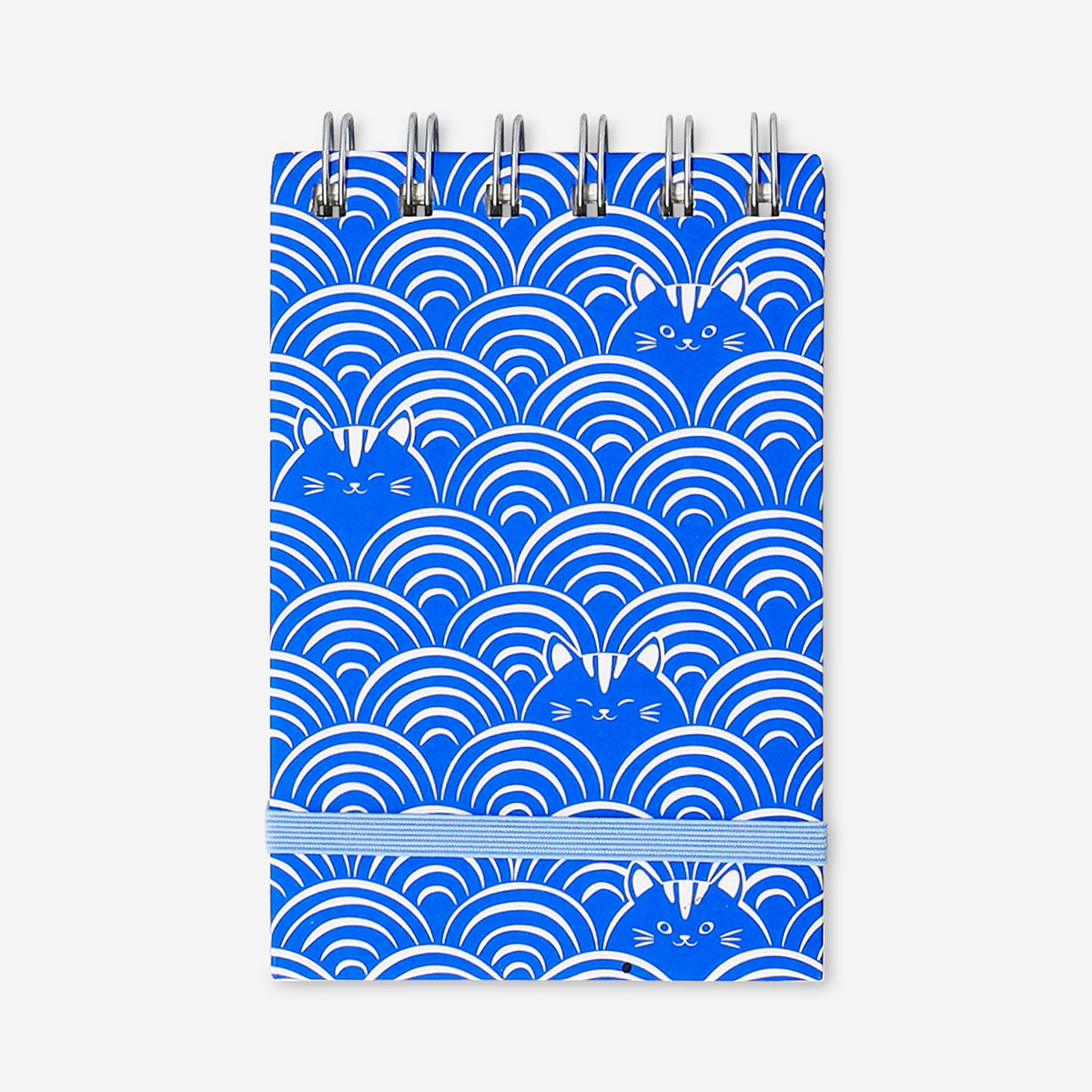 Blue spiral notepad with cat print, ideal for office use, by Flying Tiger Copenhagen.