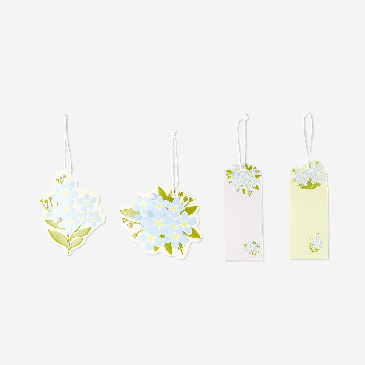 Set of 4 Flying Tiger Copenhagen flower gift tags with colorful floral designs, ideal for decorating gifts and office projects.