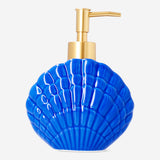 Blue ceramic seashell soap dispenser for home use, featuring a detailed seashell design by Flying Tiger Copenhagen