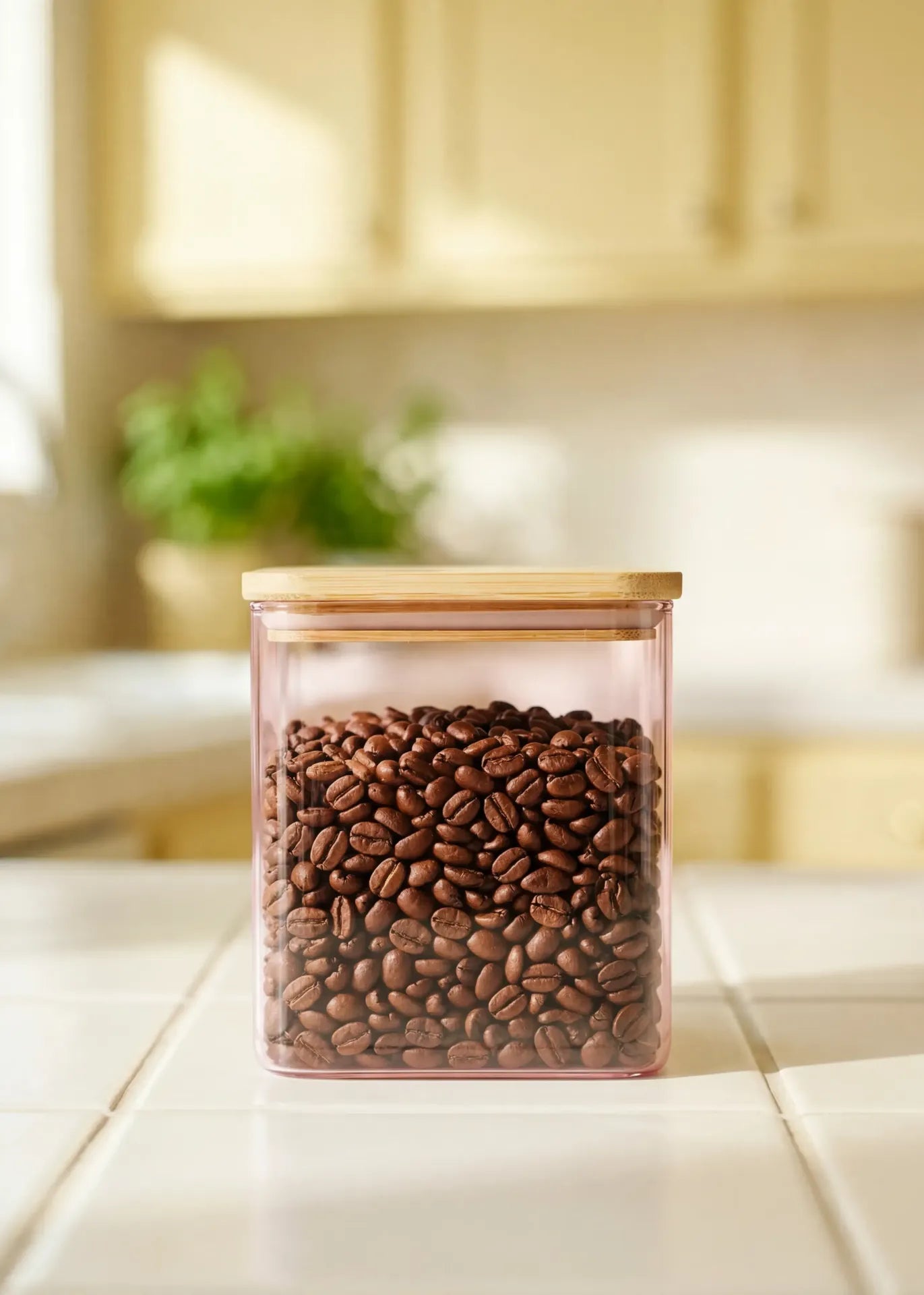 Pink glass storage container with lid from Flying Tiger Copenhagen, 1.1 L kitchen storage solution with a sleek design.